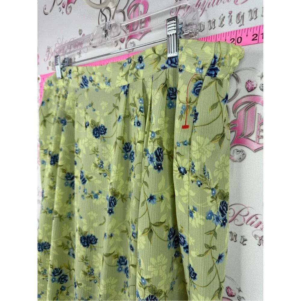 TRULY skirt midi Light Green Midi Skirt with Blue Floral Print